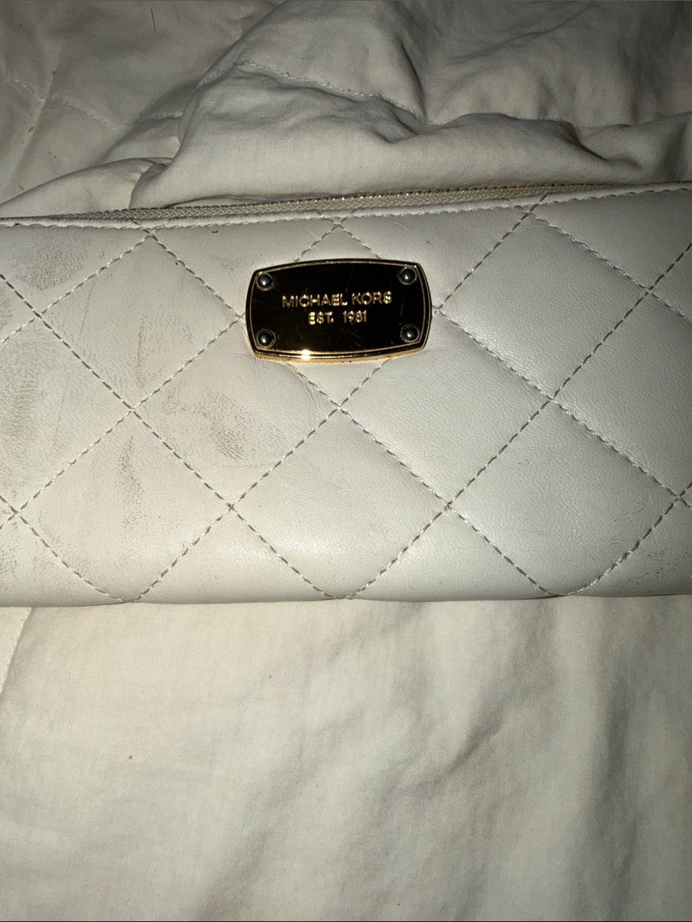Michael Kors White Quilted Zip-Around Wallet with Gold Plate